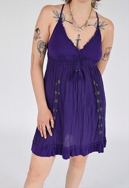 Vintage 00s Halter Neck Boho Dress Purple
