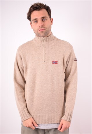 NAPAPIJRI MENS VINTAGE JUMPER SWEATER MEDIUM BROWN 90S