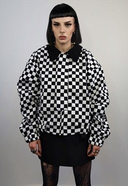 Check print bomber jacket Chequerboard varsity SKA aviator