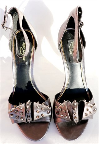 JUICY COUTURE Studded Stiletto Heels Strappy Sandals Pewter