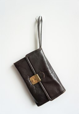 Vintage Brown Leather Wallet Bag Purse Hand Bag Handbag