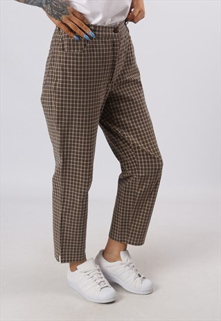HIGH WAISTED TROUSERS TARTAN CHECKED TAPERED UK 14 (6AG)