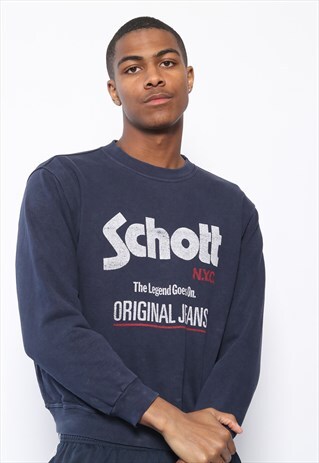 VINTAGE SCHOTT BIG LOGO SWEATSHIRT BLUE
