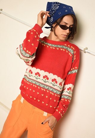 VINTAGE 80S FOLK OVERSIZED KNIT JUMPER