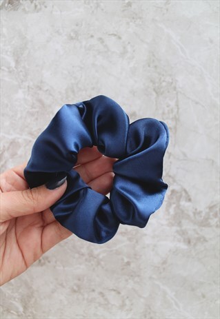 NAVY BLUE SATIN HAIR BAND SCRUNCHIE