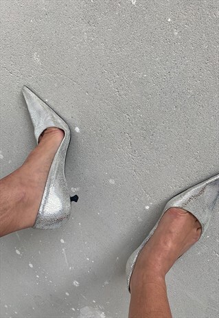 Vintage Kitten Heel Pointy Silver Shoes | Glam Slam | ASOS Marketplace