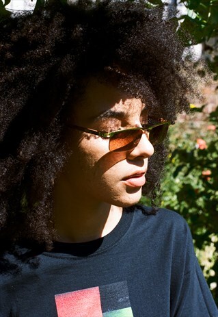 THIN METAL BROWN WOOD SUNGLASSES WITH AMBER LENS UV400