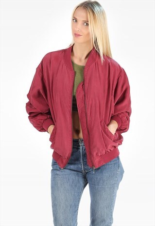 VINTAGE MEN'S RED SILK BOMBER JACKET