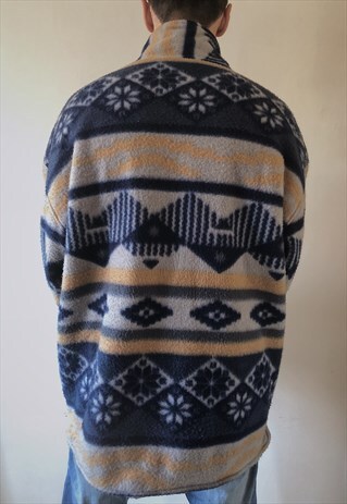 VINTAGE ETHNIC PATTERNED FLEECE JACKET
