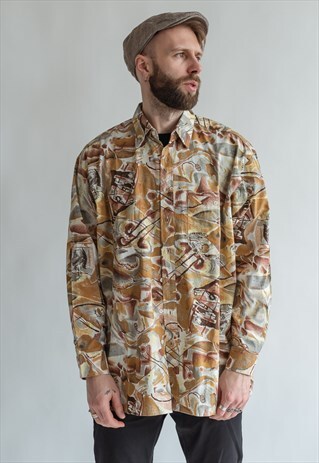 VINTAGE 80S PATTERNED MUSTARD SHIRT