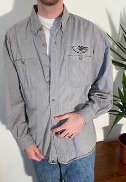 vintage grey harley davidson long sleeved embroidered shirt