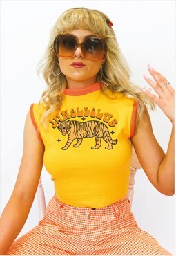 Jungleclub Croptop With Tiger Print In Yellow