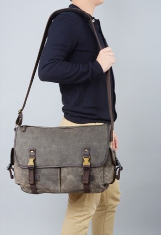 VINTAGE LOOK LEATHER AND CANVAS MESSENGER