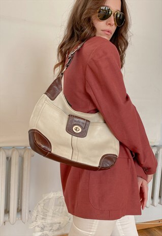 VINTAGE 70S BEIGE COLOR LEATHER SHOULDER BAG