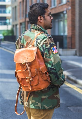NATURAL TAN LEATHER RUCKSACK BACKPACK