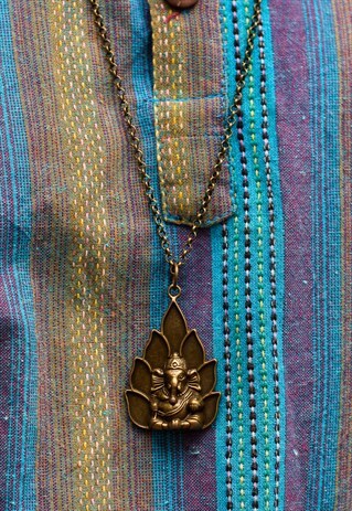 ANTIQUE GOLD GANESH LOTUS NECKLACE