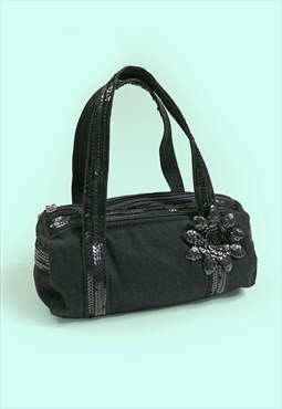 Y2K Small Canvas Bag Black Sequins Boho Mini Bag