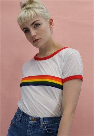 WHITE RAINBOW RINGER T-SHIRT