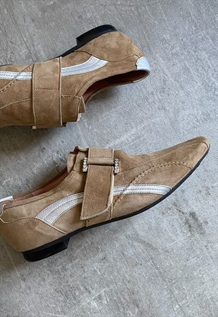 Vintage Y2K 00s real suede leather sporty ballet flats 