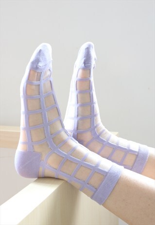 SHEER GRID SOCKS - PURPLE