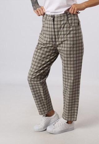 HIGH WAISTED TROUSERS TARTAN CHECKED WIDE TAPERED 14 (82N)