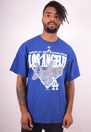 MAJESTIC MENS VINTAGE DODGERS T-SHIRT TOP XL BLUE 90S
