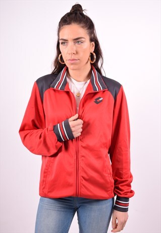 LOTTO WOMENS VINTAGE TRACKSUIT TOP JACKET LARGE RED 90'S