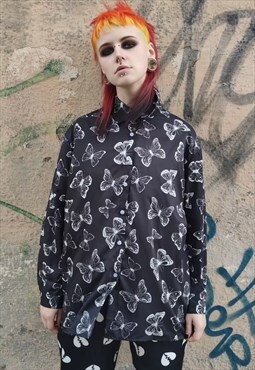Butterfly print shirt grunge casual top in black