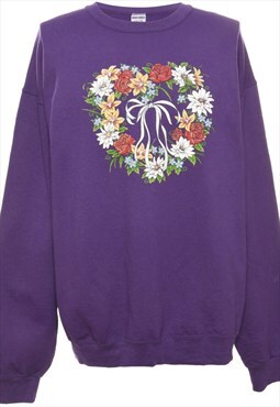Beyond Retro Vintage Purple Jerzees Printed Sweatshirt - XL