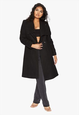Black Waterfall Lapel Double Breasted Duster Coat