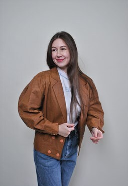 90s biker jacket, vintage brown leather jacket - MEDIUM size