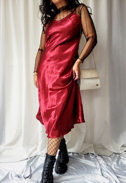Vintage 90s burgundy silky midi slip dress