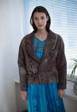 VINTAGE 80'S BROWN CROPPED SOFT LEATHER JACKET