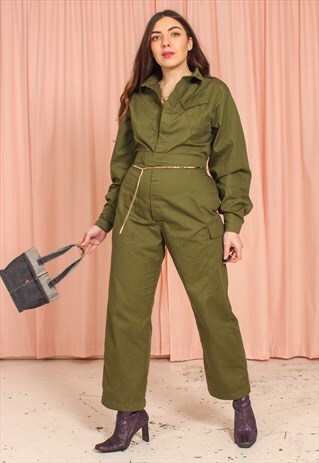 VINTAGE 70S BOILERSUIT IN KHAKI GREEN