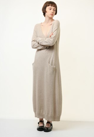 Y2K MAXI LENGTH BEIGE PENCIL WOOLMARK DRESS SIZE MEDIUM 4066