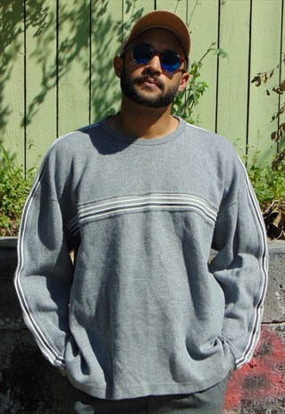 90S MINIMALIST SKATER LUXURY GREY STRIPE RIB KNIT TEE XL
