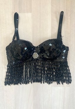 Y2K Black Tassel Bra