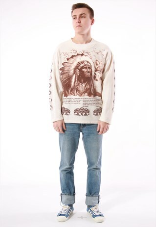 90S VINTAGE ITALIAN INDIAN GRAPHIC COTTON SWEATSHIRT 14063