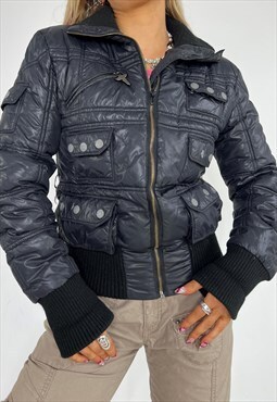Vintage Y2k Puffer Coat Jacket Zip Up Streetwear 2000sn