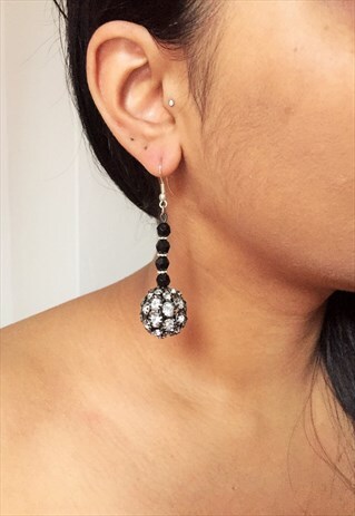 LE RIOT. STATEMENT LARGE DISCO BALL CRYSTAL BLACK EARRINGS
