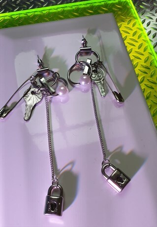 SILVER TONE STUD EARRINGS WITH DROP DETAIL