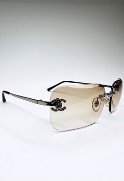 Chanel Sunglasses 4017 C Rimless Rectangle Crystal Vintage