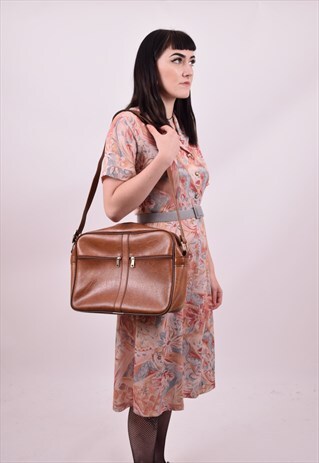 VINTAGE 70'S MEDIUM BROWN VINYL SATCHEL RECORD BAG