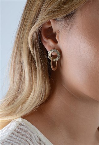 LINKED GOLD HOOP EARRING COSTUME JEWELLERY