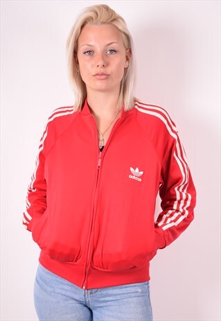 ADIDAS WOMENS VINTAGE TRACKSUIT TOP JACKET LARGE RED 90S