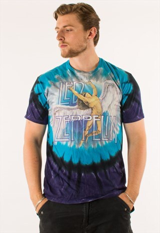 VINTAGE 90S BLUE TIE DYE LED ZEPPLIN T-SHIRT TEE