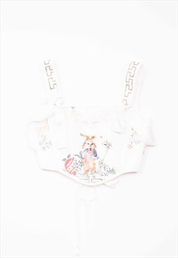 Handmade White Embroidered Detail Boned Corset Top 