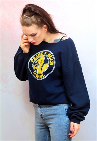 1990S VINTAGE NAVY AND YELLOW CROPPED SWEATER
