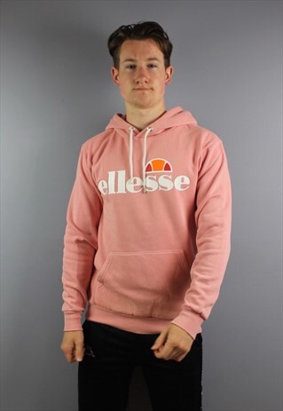 VINTAGE ELLESSE HOODIE IN PINK WITH PRINTED SPELLOUT LOGO AN