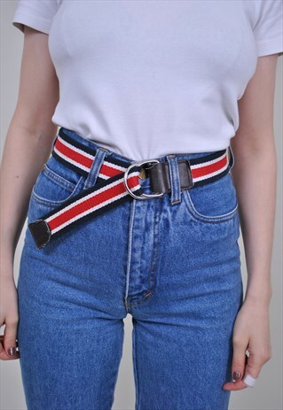 90S VINTAGE STRIPED COTTON BELT, MINIMALIST MULTICOLOR BELT